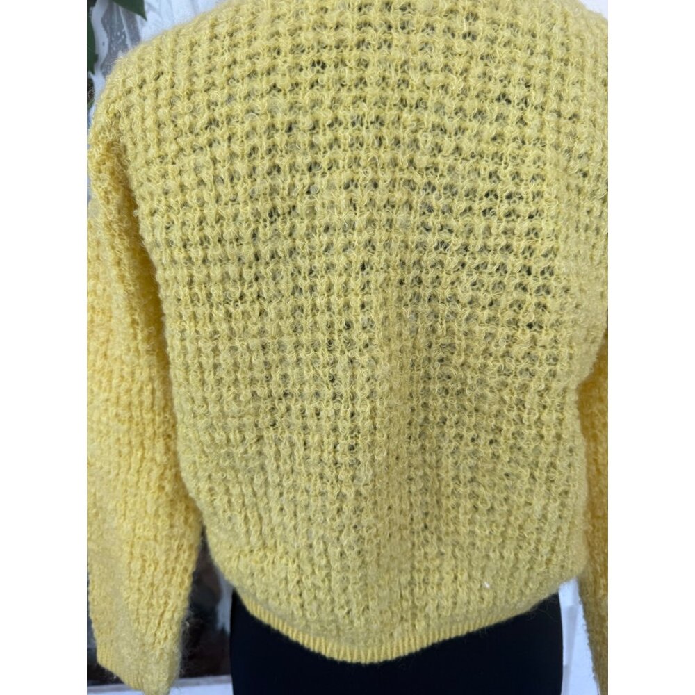 Vintage 50's Serbin Yellow Wool Womens Cardigan Sweater Yellow Siz M - Picture 3 of 14
